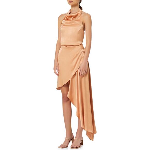 Elliatt Lambent Asymmetric Halter Dress Women's Large Camel Backless NWT - Picture 10 of 10